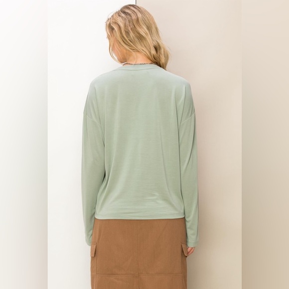 231B-SAGE. Soft Long Sleeve Crew Neck Top - Picture 2 of 5